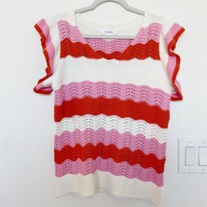 THML Women's Medium Wavy Pink, Orange, White Stripe Crochet Tank
